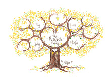 Load image into Gallery viewer, Small yellow blossom family tree - The Illustrated Tree Co