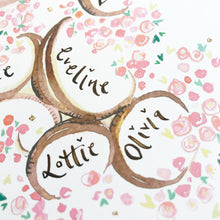 Load image into Gallery viewer, Cherry Blossom Anniversary Tree for 3 siblings - The Illustrated Tree Co