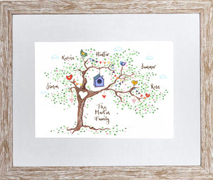 Framed Beautiful Birds family tree - The Illustrated Tree Co