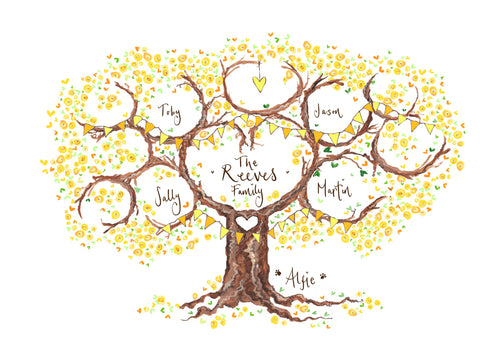 Small yellow blossom family tree - The Illustrated Tree Co