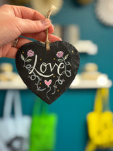 Load image into Gallery viewer, *Love* *Home* Small slate heart, hand painted gift - The Illustrated Tree Co
