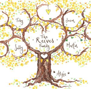 Small yellow blossom family tree - The Illustrated Tree Co