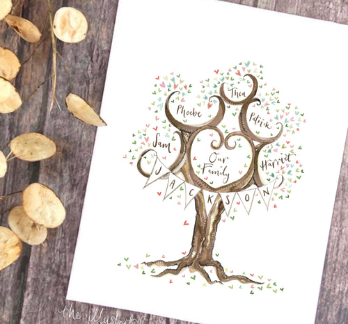 Family Tree with Surname Bunting - The Illustrated Tree Co