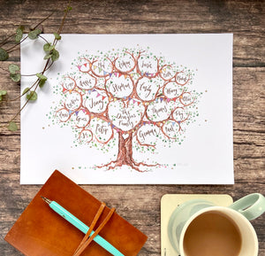 Colourful Bunting Anniversary Tree for large family groups - The Illustrated Tree Co