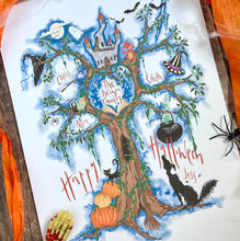 Load image into Gallery viewer, Magical Halloween Themed Family Tree - The Illustrated Tree Co
