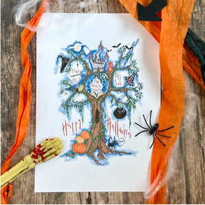 Cat Lovers Magical Halloween Themed Family Tree - The Illustrated Tree Co