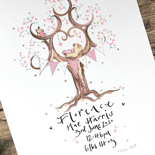 New Born Baby Gift in Pastel Pinks - The Illustrated Tree Co