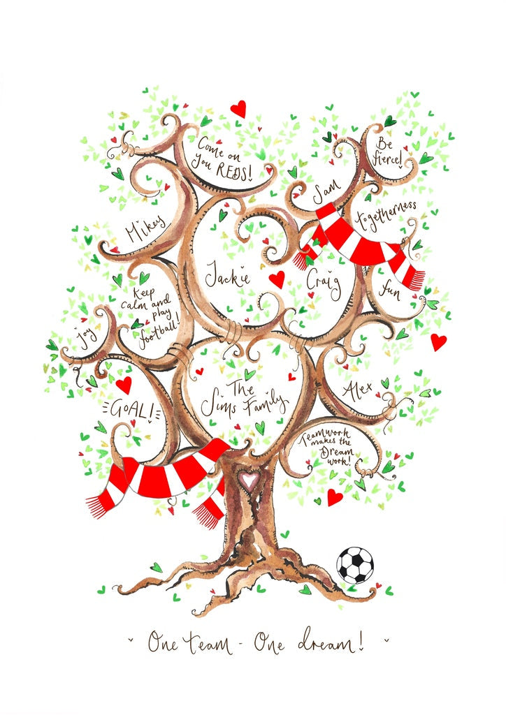 Football Lovers Family Tree with up to 10 names - The Illustrated Tree Co