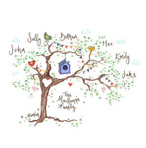 Small Beautiful Birds Family Tree - The Illustrated Tree Co