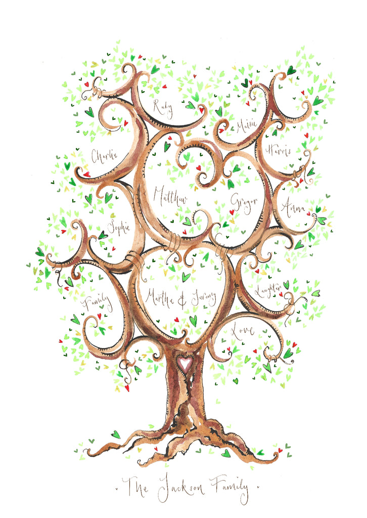 Beautiful green family tree - The Illustrated Tree Co