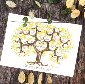 Yellow and Gold, Golden Wedding Anniversary Tree - The Illustrated Tree Co