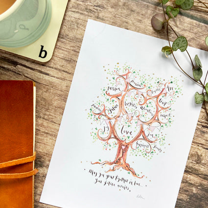 Wedding Gift With Pale Pink Bunting - The Illustrated Tree Co